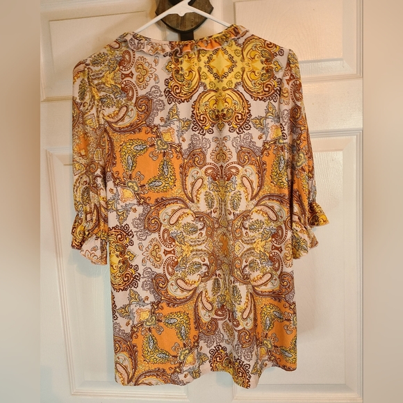 (595) Melloday Woman's  3/4 Length  Blouse,  Size: Large Color: Harvest - Picture 11 of 12